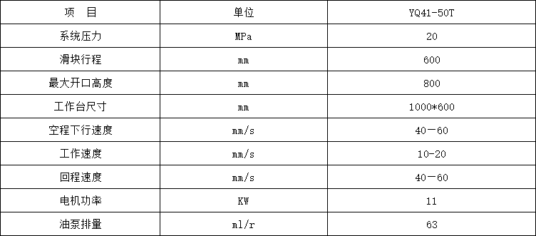 50噸單臂液壓機(jī)參數(shù) 50噸單臂液壓機(jī)參數(shù)