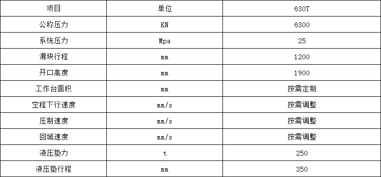 630噸框架式薄板拉伸液壓機(jī)參數(shù) 630噸框架式薄板拉伸液壓機(jī)參數(shù)